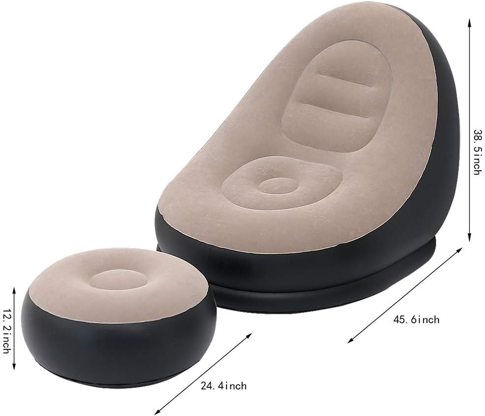 Folding Portable Inflatable Sofa Chair Flocking Lounge Chair with Electric Air Pump Leisure Lazy Couch for Indoor Living Room Outdoor Balcony Backyard Camping (2KG Weight). 