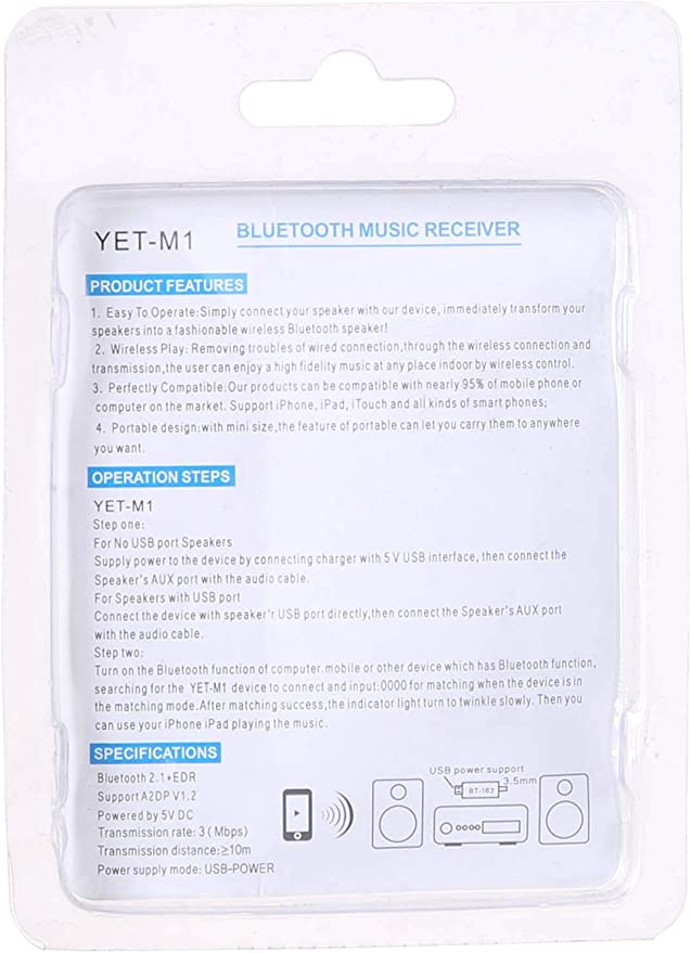 Wireless Music Receiver YET-M1  USB Bluetooth Music Receiver  Bluetooth Music Reciever. 