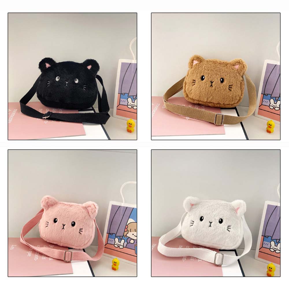 Cartoon Soft Plush Little Girl Messenger Bag Cute Cat Small Shoulder Bags Lovely Boys Kids Purse Handbags Crossbody Bag. 