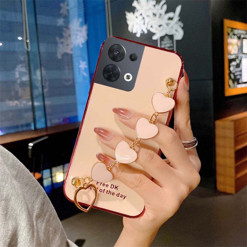 Phone Case For OPPO Reno 8 5G Back Cover Transparent Plating Electroplating Shiny Cases + Love Bracelet for OPPO Reno 8 5G Cover Casing. 