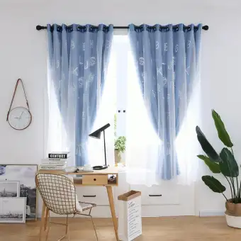Uebfashion 2pcs Hollow Letters Windows Yarn Blackout Curtains Home