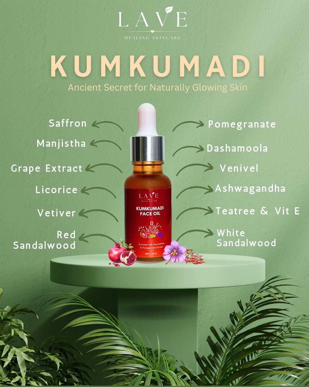 Lave's Kumkumadi Miracle Beauty Face oil - Best Kumkumadi Thailam. 
