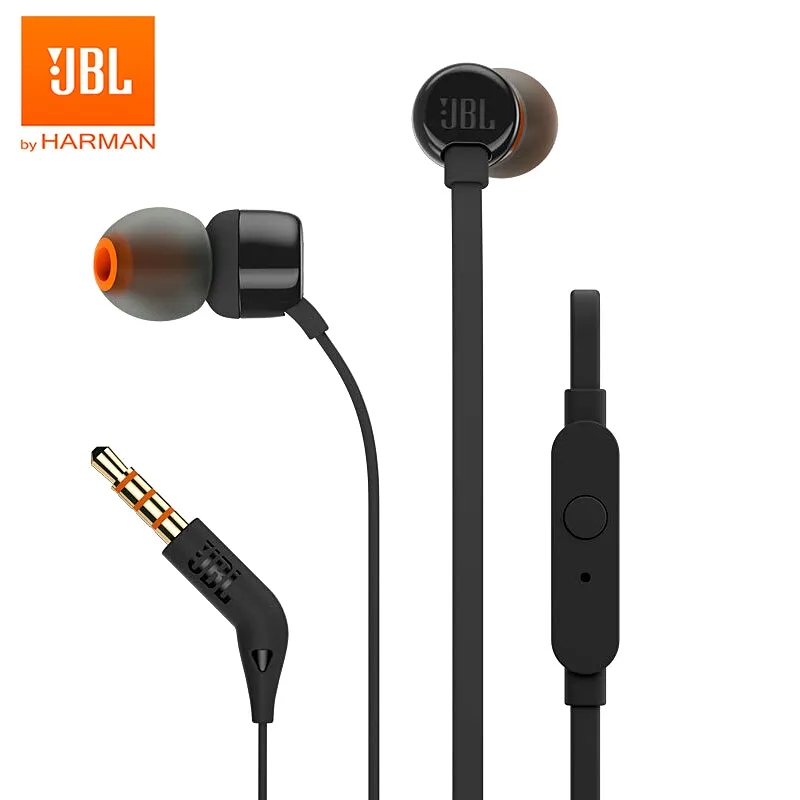 JBL T110 3.5mm Wired Earphones Stereo Music Deep Bass Earbuds TUNE110 Headset Sport Earphone In-line Control Hands-free With Mic. 