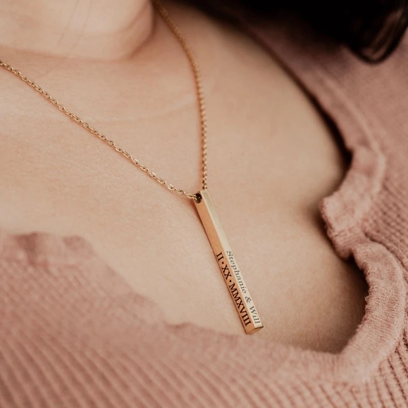 Glamon customized name engraved bar pendant necklace for girls boys stainless steel personalized squre bar necklace for men women fashionable jewelry name necklace gift for girlfriend ladies Wife Friendship Anniversary Valentine Birthday Wedding Party. 