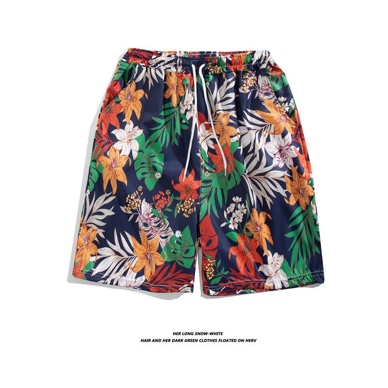 Hawaiian Quick-Drying Thin Floral Shorts Men's Hong Kong Style Loose-Fitting Loungewear Casual Shorts Korean Style Seaside Couple's Cropped Pants