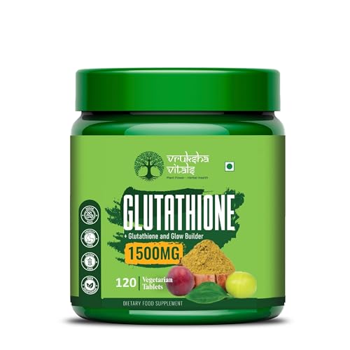 Vruksha Vitals Glutathione 1500 mg - 120 Tablets with Vegan Collagen,  Biotin, Vitamin E, Vitamin C and Vitamin B6 & Curcumin, Milk Thistle, Amla  & Grapeseed Extracts (Plant based Capsules Supplement) (FROM