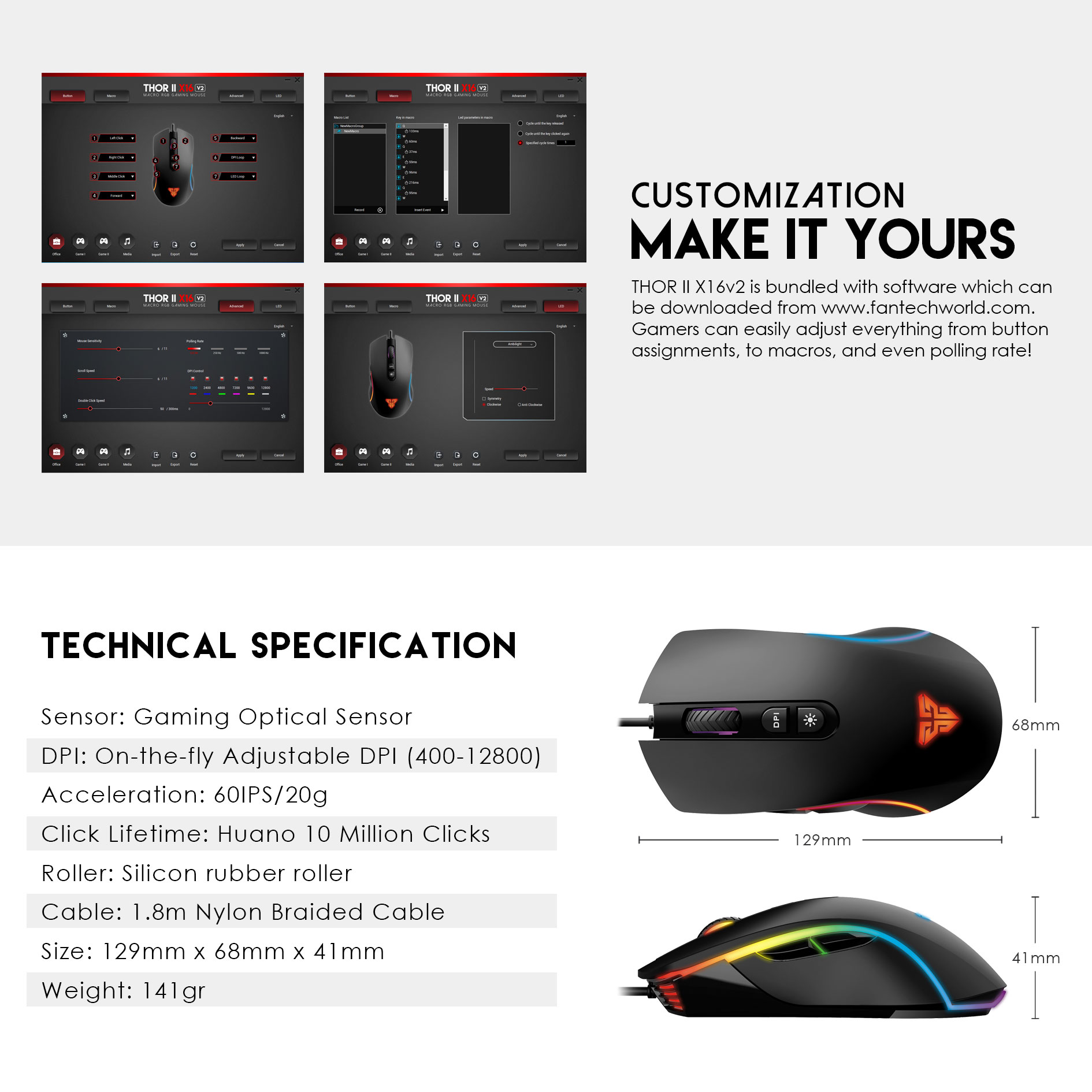 Fantech X16 v2 THOR II Macro Chroma Running RGB Gaming Mouse. 