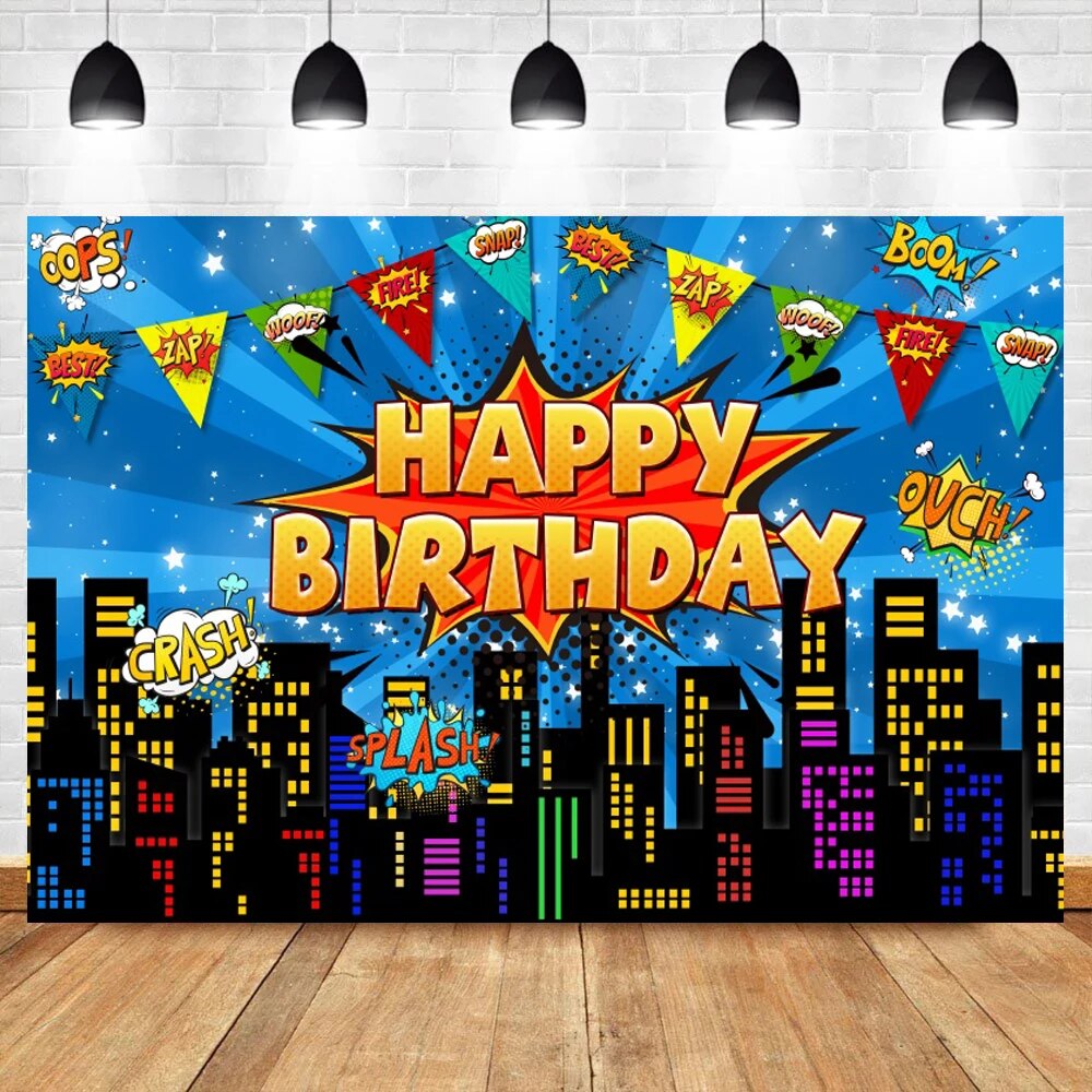 spiderman birthday decorations Superhero City Building Photography Background Baby Shower Boy Birthday Party Super Hero Comic Custom Backdrop For Photo StudioBalloons. 