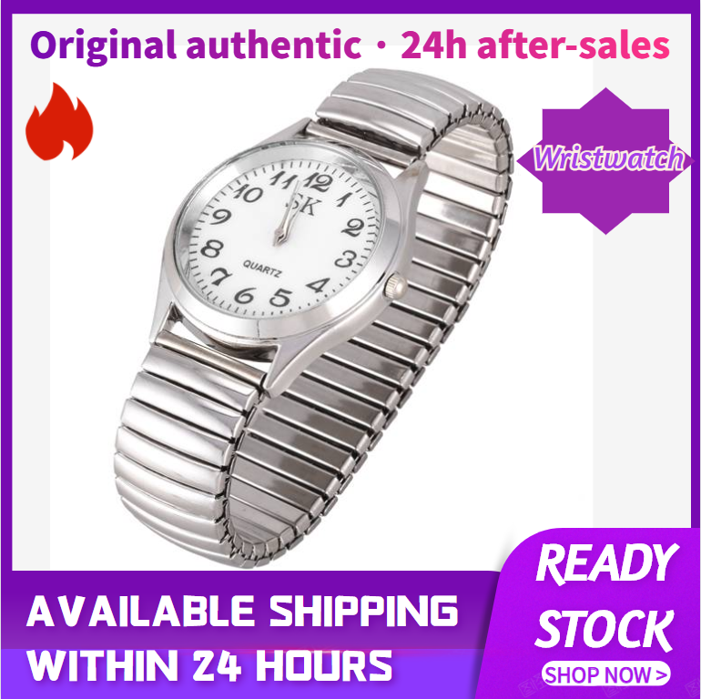 【ThinkWay】Big Numbers Stretchy Steel Men Lady Sports Wrist Watch 1.4