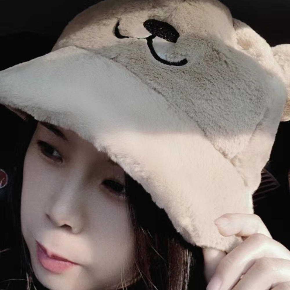 Rabbit Fur Hat Plush Wrap Head Cap Black Winter Hat  Y2K Girls Korean Hat Knitted Hat. 