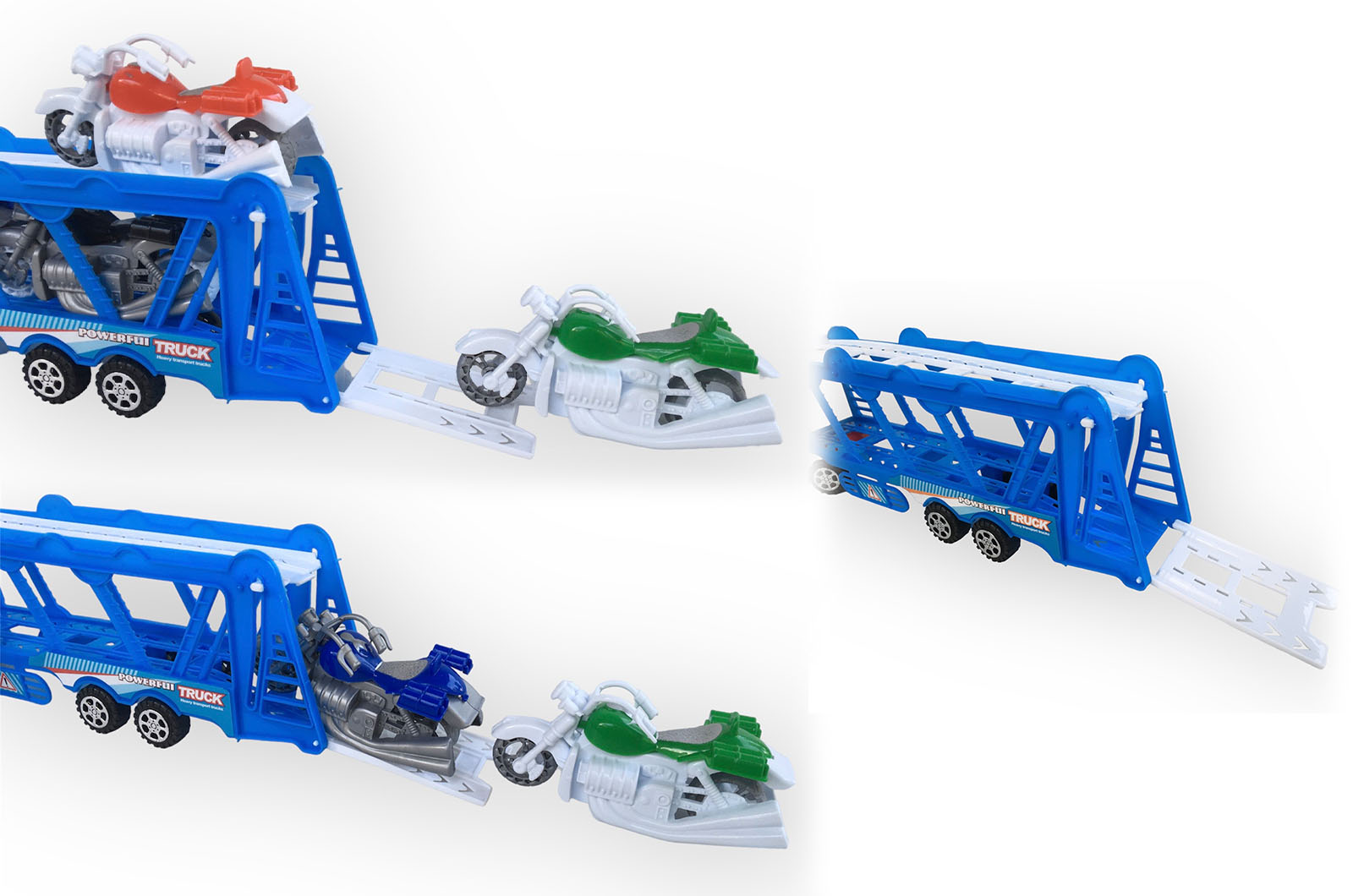 4 PCS Bike Carrier Vehicle Truck Toy, Friction Movement Truck Toy, Manual Function, Able To Load And Unload This Bikes, The Best Gifts For Your Kids.. 