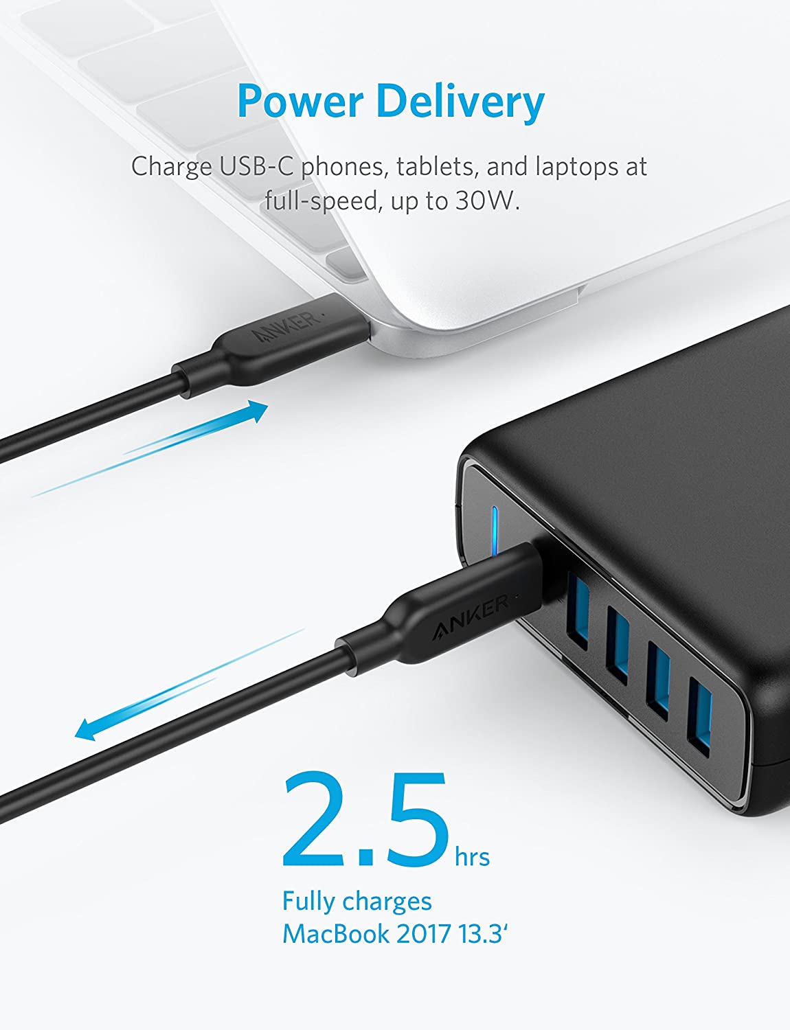 Anker Premium USB C Wall Charger, 60W 5-Port Desktop Charger with One 30W Power Delivery Port for MacBook Air 2018, Ipad Pro 2018, S10, and 4 Poweriq Ports for iPhone Xs/Max/XR/X/8, S9/S8 and More 100% Genuine ( 06 Months Official Warrenty ). 