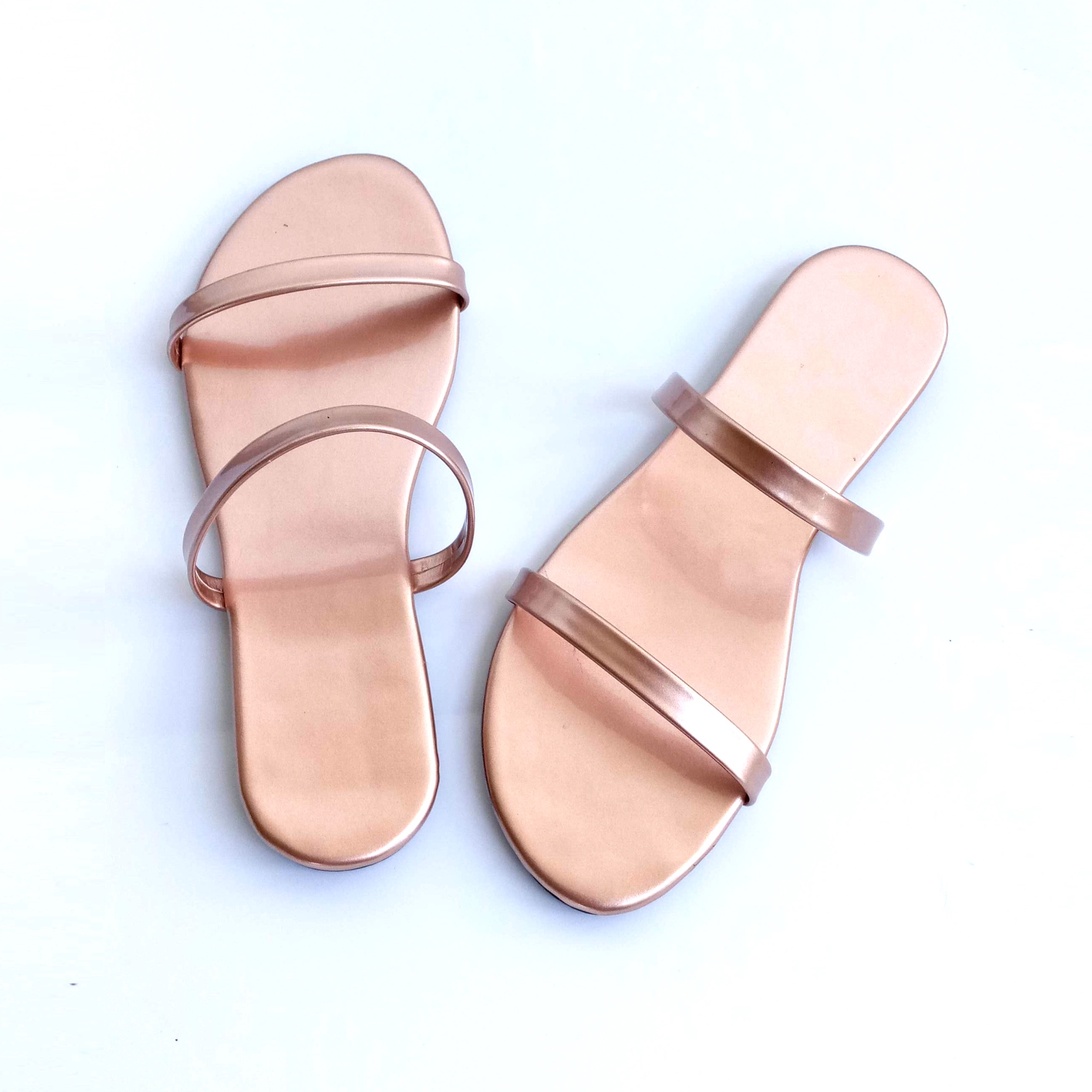 rose gold strappy flat sandals