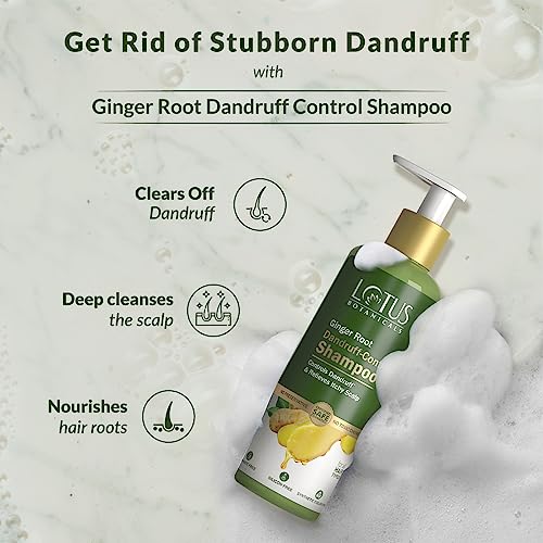 Lotus Botanicals Dandruff-Control Shampoo | Ginger Root, Tea Tree Oil | Anti Dandruff | Silicon, Sulphate & Chemical Free | For All Hair Types | 300ml (FROM IND)jez. 