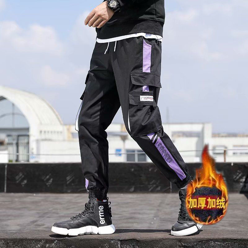 National Fashion Mechanical Style Paratrooper Pants Spring and Summer Thin plus Size Male Loose Fashion Brand Hip Hop Ankle-Tied Multi-Pocket Cargo Pants. 