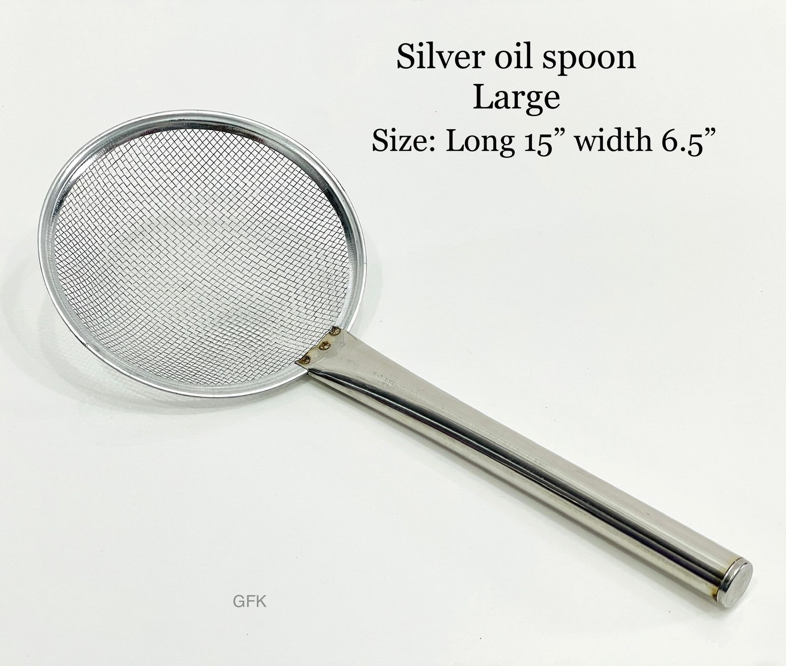 Silver Oil Spoon – Large Size – 15" Long Handle with 6.5" Wide Bowl – Premium Quality for Cooking