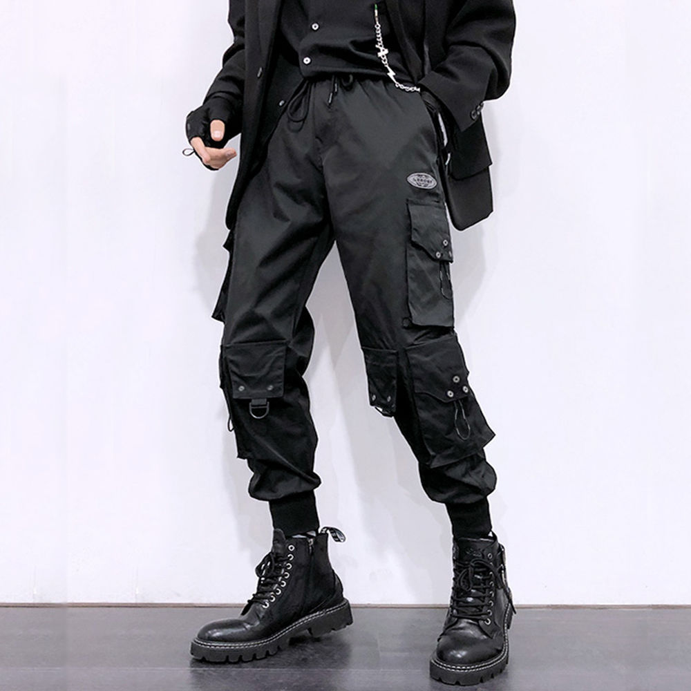 National Fashion Mechanical Style Paratrooper Pants plus Size Men's Spring and Summer Loose Fashion Brand ins Hip-Hop Ankle-Tied Pants Multi-Pocket Cargo Pants. 