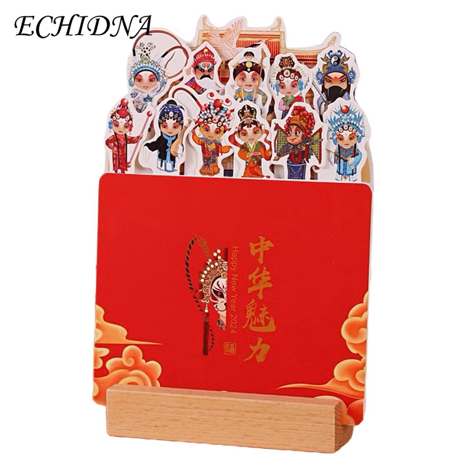 Thickened Paper Calendar 2024 Cartoon Theme Desk Calendar with Wooden Base Monthly Desktop Calendar for Home Office School Jan to Dec 2024 Southeast Asian Buyers' Favorite Non-bleeding Ink Calendar. 