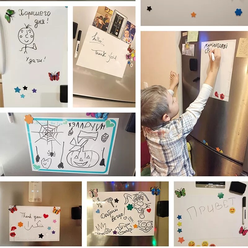 RHS Online A3/A4 Magnetic Whiteboard Fridge White Board Marker Magnets Writing Drawing Board Dry Eraser Notice Memo Pad Board. 