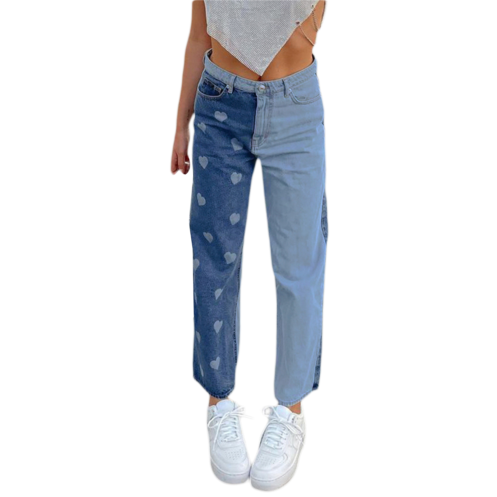 Women Wide Leg Jeans, High Waist Heart 