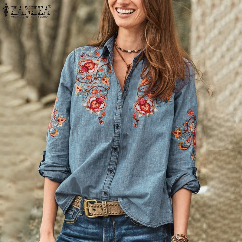 ZANZEA Womens Long Sleeve Collared 