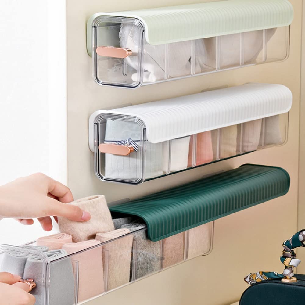 Drawer Underwear Organizer Divider, Wall Mount 6 cell Drawer Storage Boxes, Acrylic Organizers for Lingerie, Socks, Ties, Data Cable, Spices Organization Wardrobe, Undergarment Holder Stand (TLS). 