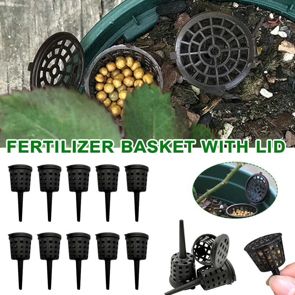 【ZOSR】10/20/30/40/50Pcs Plastic Fertilizer Basket with Lid Corrosion-Resistant Garden Fertilizer Container Mesh Box for Succulent Bonsai Orchid