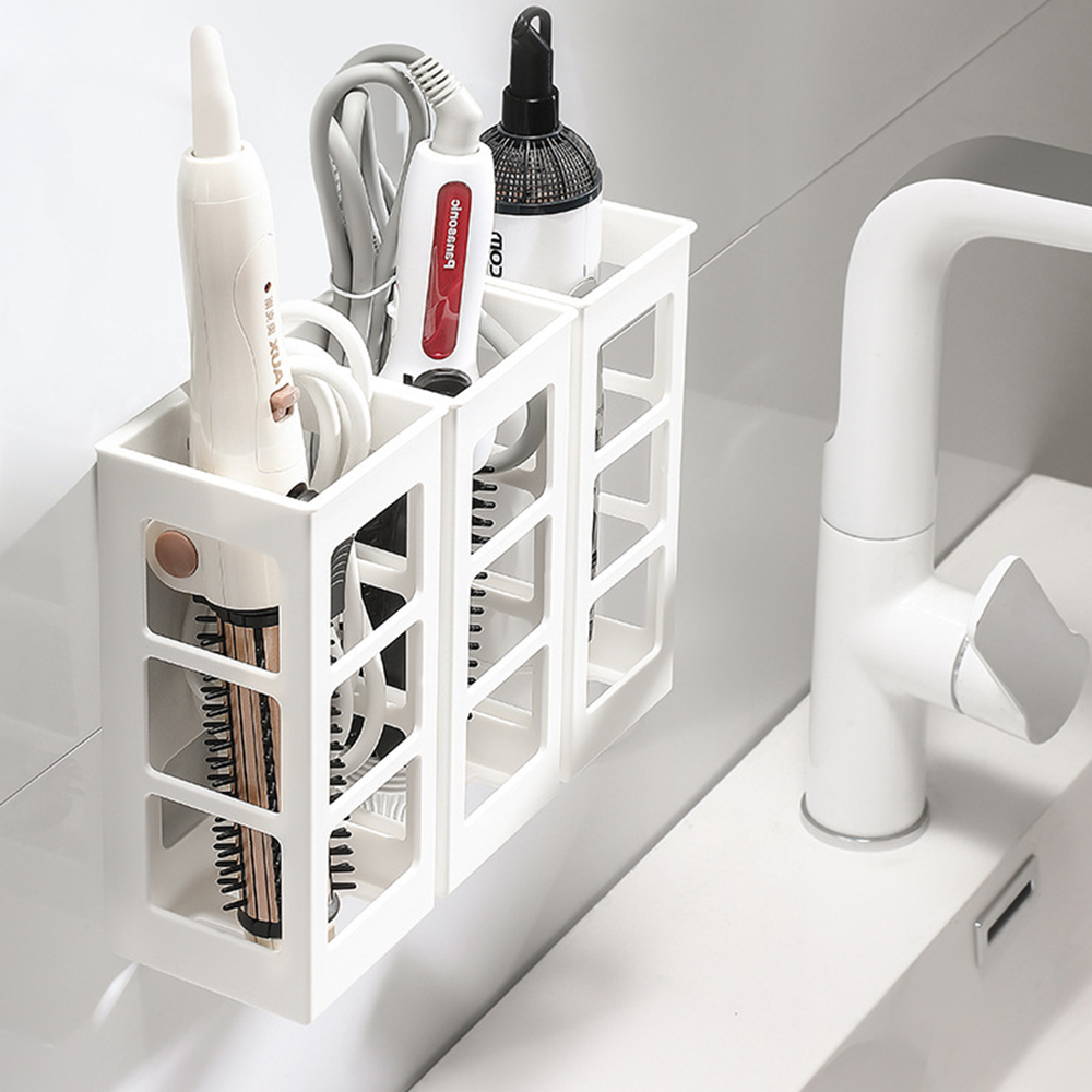 Curling Iron Organizer Bathroom Wall-mounted Hair Straightener Holder Perforation-free Hair Tools Makeup Storage Box