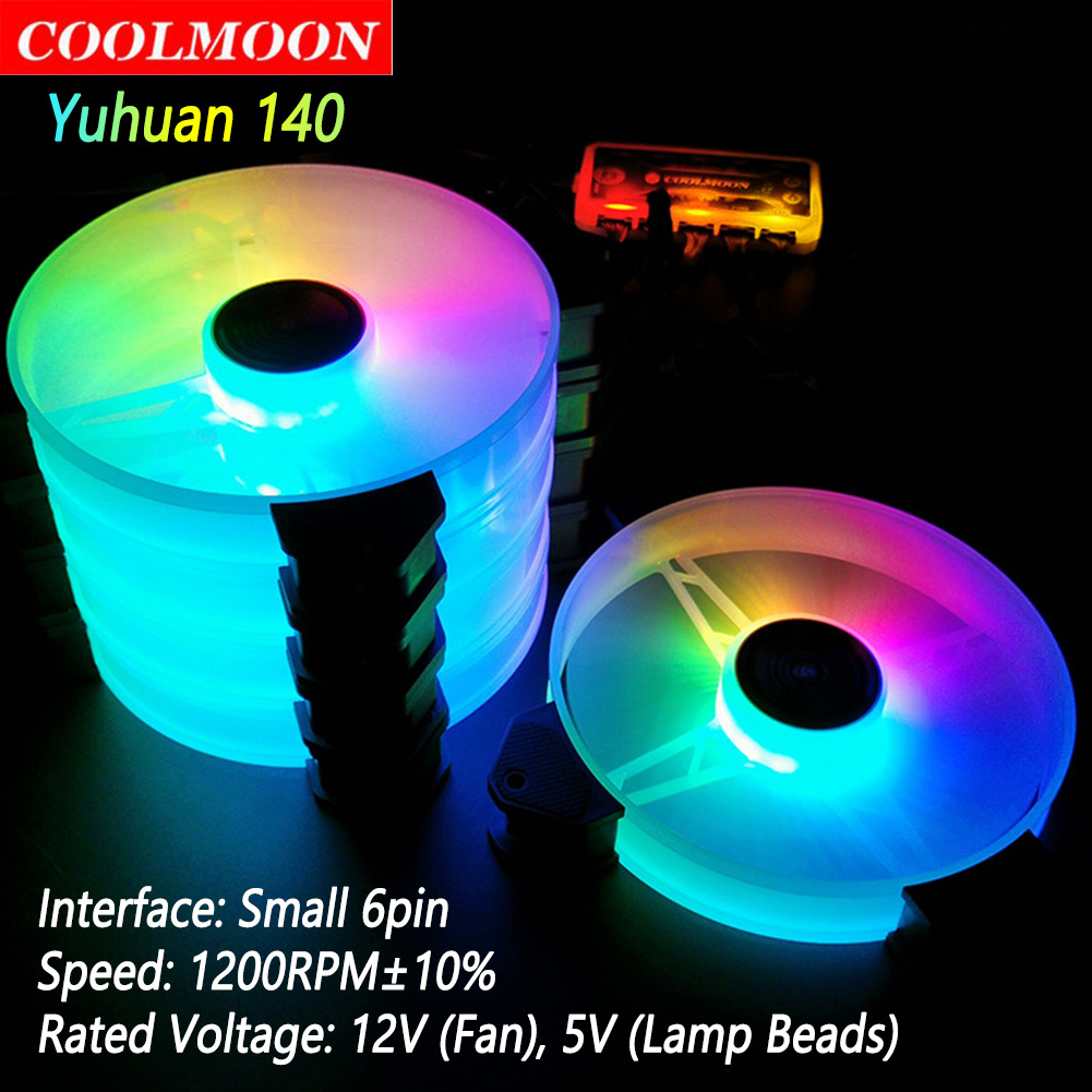 COOLMOON Yuhuan 140mm Desktop Case Cooling Fan 1200RPM Low Noise Mute RGB 6Pin Cooler PC Radiator for PC Case Desktop Computer