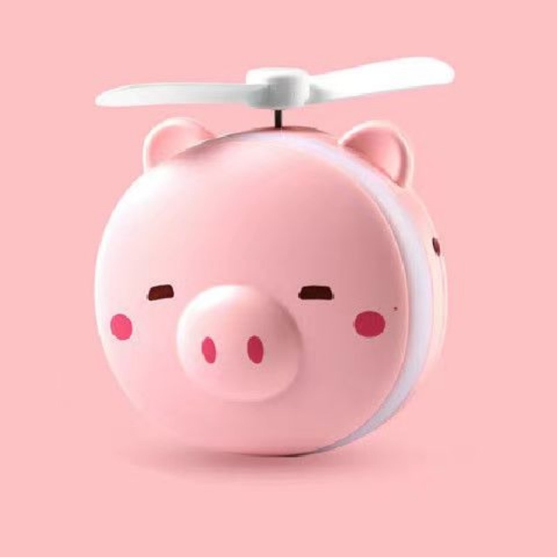 Cute Pig Mini Fan Handheld Portable Pocket Outdoor Creative Makeup Mirror with LED Light USB Charging. 