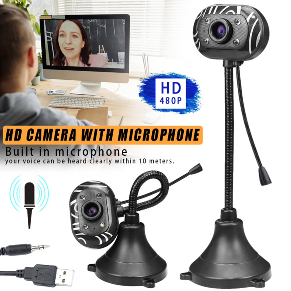 Webcam HD Camera With Microphone 480P USB Plug and Play For PC Laptop High Flexibility Streaming Online Class Digital Web Camera With Mic. 