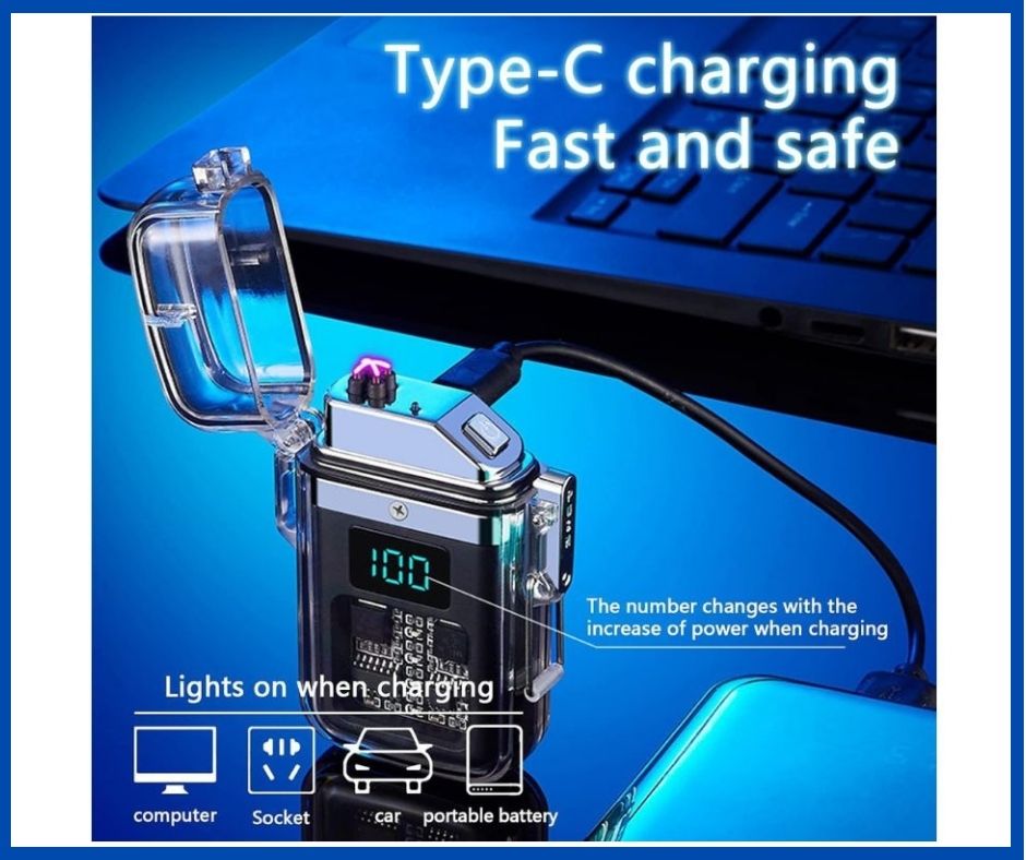 Double Arc Plasma Lighter, USB Rechargeable Lighters Flameless, Waterproof,Windproof, Lanyard, Outdoor Camping Accessories. 