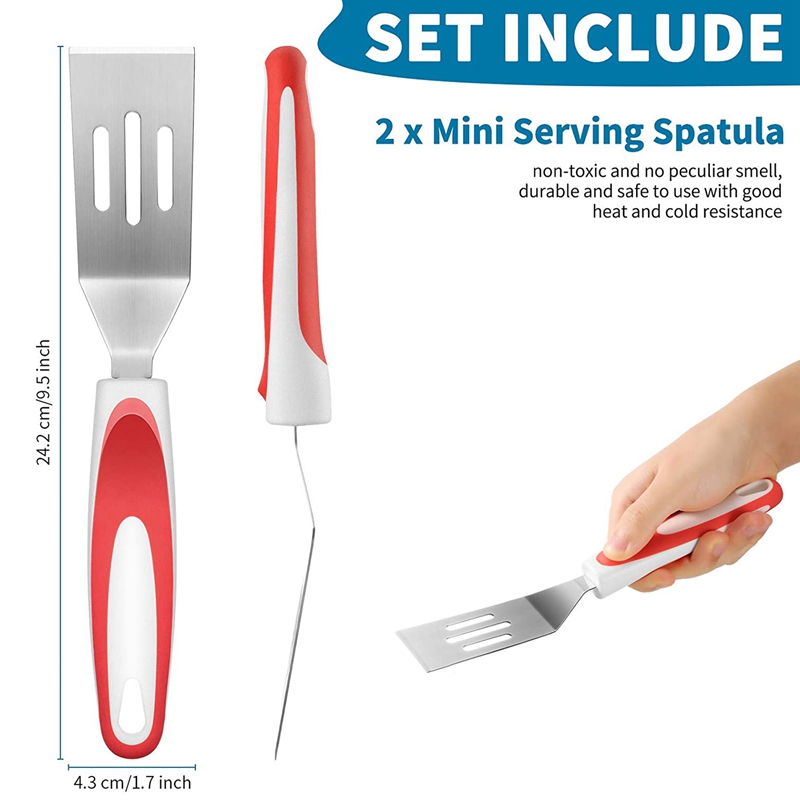 2pcs Slotted Spatula Stainless Steel Mini Serving Turner Three Hole