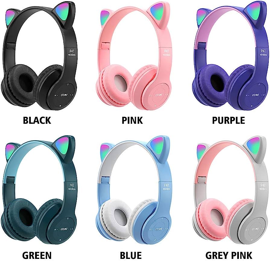 Wireless P47M Headphones Cat Ear LED Light Up Bluetooth-compatible Foldable earphones Over Ear Microphone for Online Distant Learning P47M Cat Ear Bluetooth Headset Wireless Headphone With Mic Noise Cancelling Stereo Music Helmet Phone Headset. 