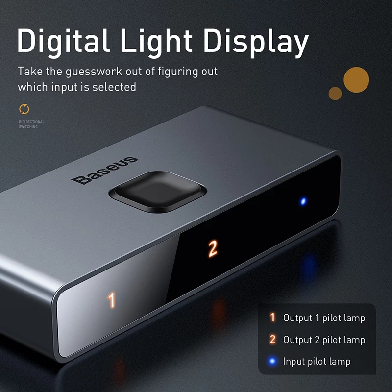 Baseus 4K 60Hz HDMI-compatible Splitter 2 Ports Bi-Direction Switcher 1x2 / 2x1 Adapter 2 in 1 out Converter HDMI-compatible Switch For PS4 BOX. 