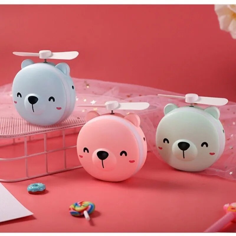 Cute Pig Mini Fan Handheld Portable Pocket Outdoor Creative Makeup Mirror with LED Light USB Charging. 