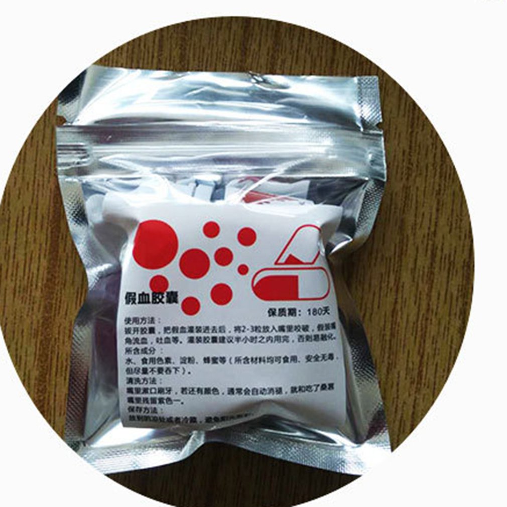 6Pcs Fake Blood Pill Halloween Realistic Stunt Toy Vomit Blood Capsule. 