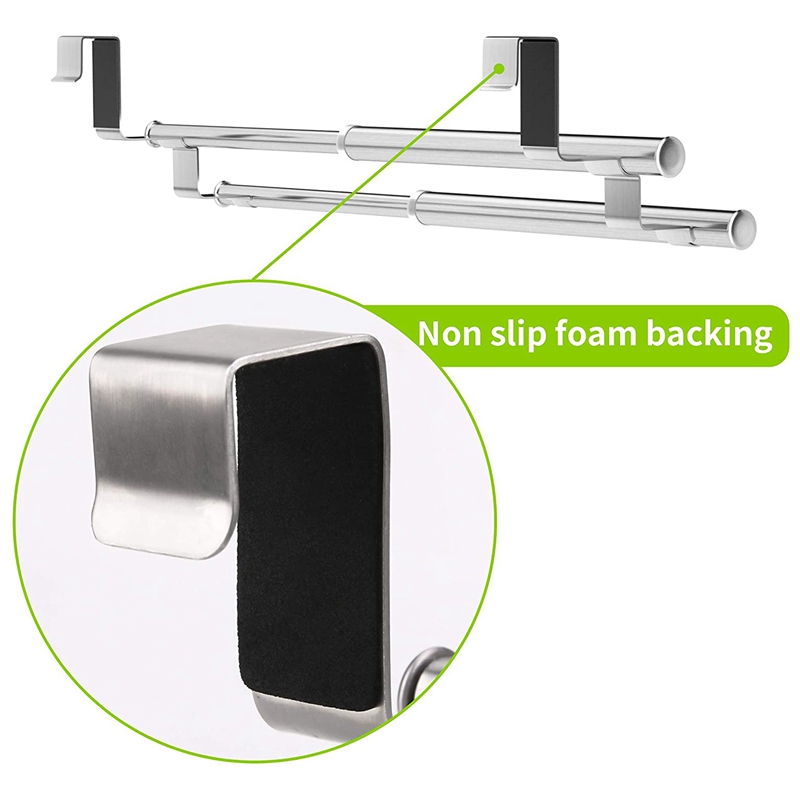 Kitchen Over Cabinet Double Towel Bar Rack, Expandable Hand Towel Holder for Universal Fit on Inside Or Outside. 