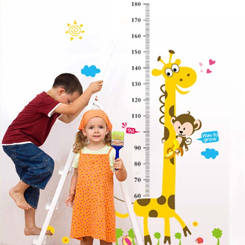 Kids Height Chart Wall Sticker Cartoon Animal Giraffe Ruler Room Decal Wall Art Sticker for Children. 
