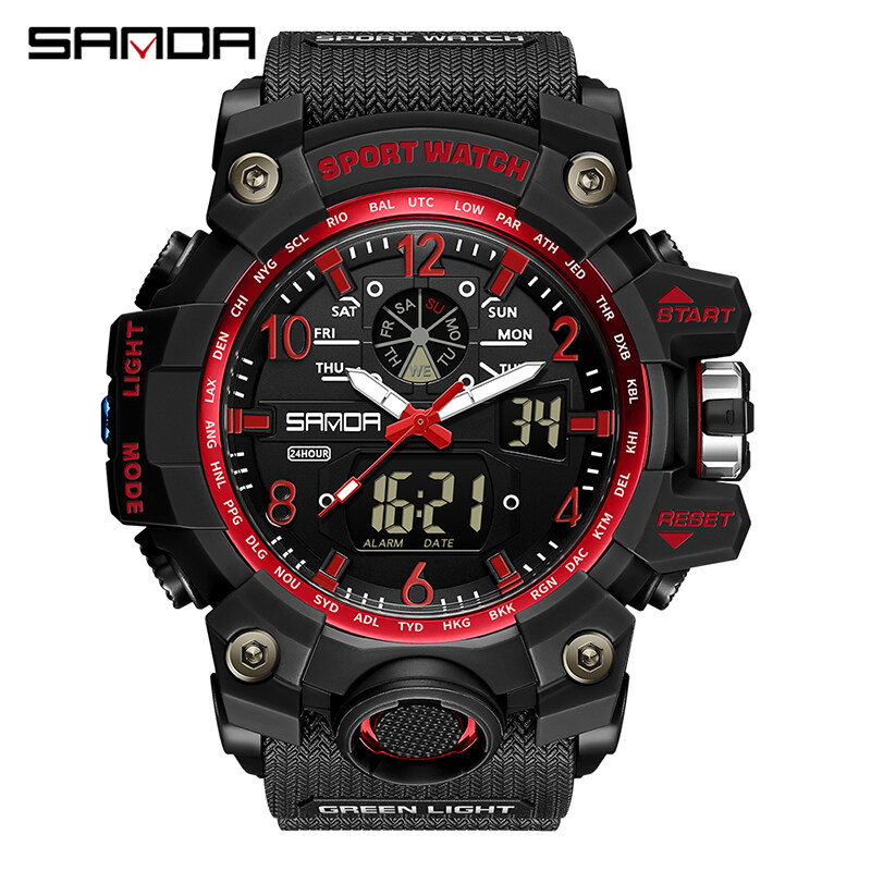 【Miga Plaza】 Sports Brand Fashion Watch Men LED Digital Quartz Watch Men Top Luxury Multi-Function Analog Digital Watch Waterproof Watch