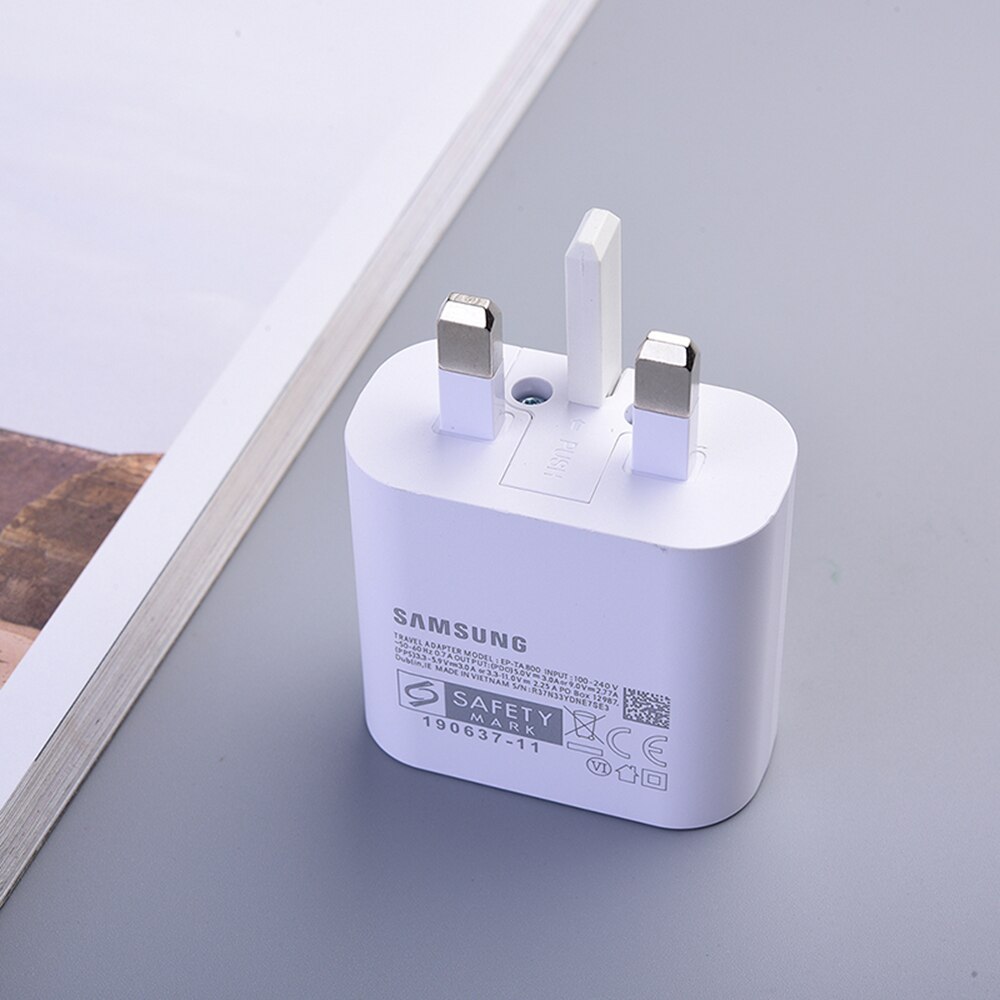 Samsung Galaxy A23 A33 A53 A52 A72 F23 S21 Charger UK Plug 25W Super Fast Charging Power Wall Adapter EP-TA800 USB Type C Cable. 