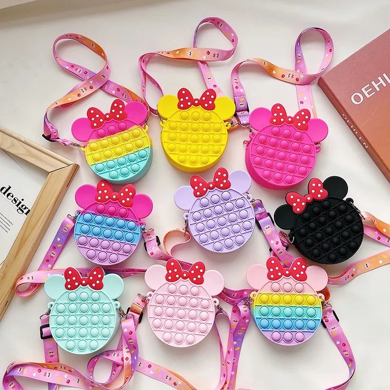 Popit Bubble Press Cartoon Silicone Messenger Bag for Girls. 