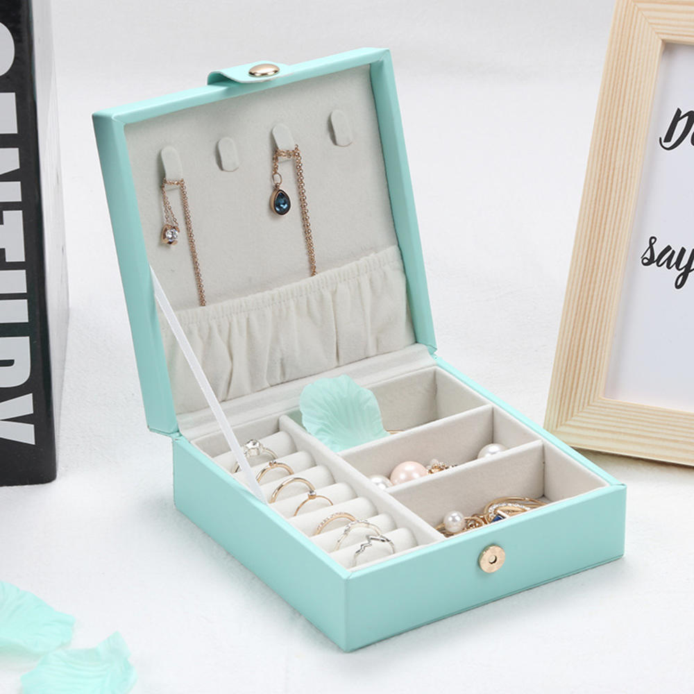 Portable Lock Fashion And Elegance Movable Partition Lock Jewellery Box Jewelry Box Single-layer PU Simple Box. 