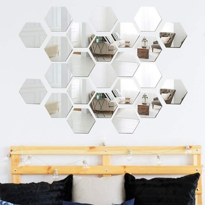 6pcs 3D Mirror Wall Stickers Hexagon Shape Vinyl Removable Wall Sticker