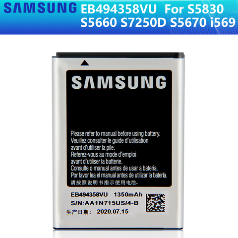 SAMSUNG Original Battery EB494358VU For Samsung Galaxy Ace S5830 S5660 S7250D S5670 i569 I579 GT-S6102 S6818 GT-S5839i 1350mAh