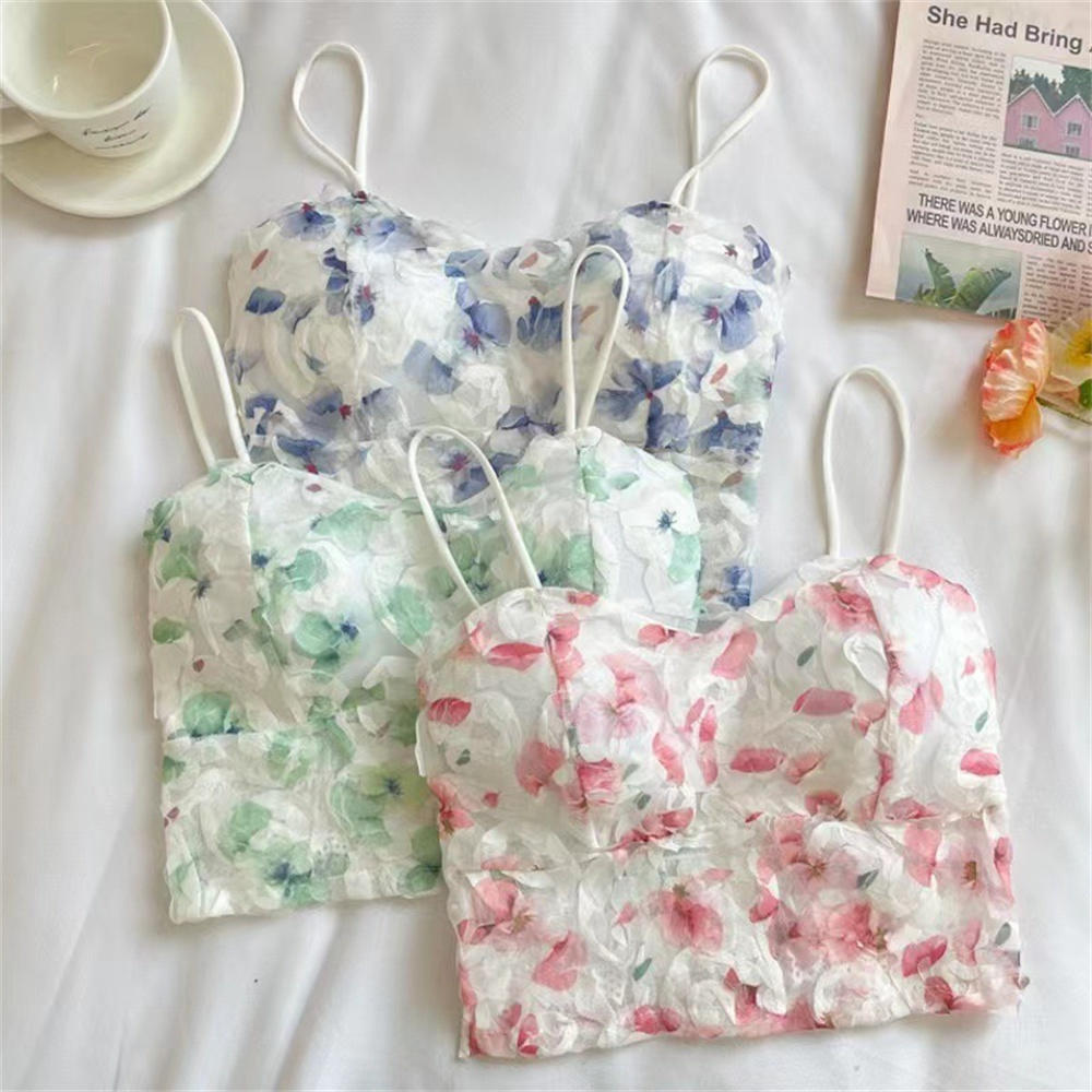 Floral Corset Vest Elastic Sweet Lace Crop Top Mesh Tube Top for Casual Evening Out Summer Wear Apparel Young Adults. 