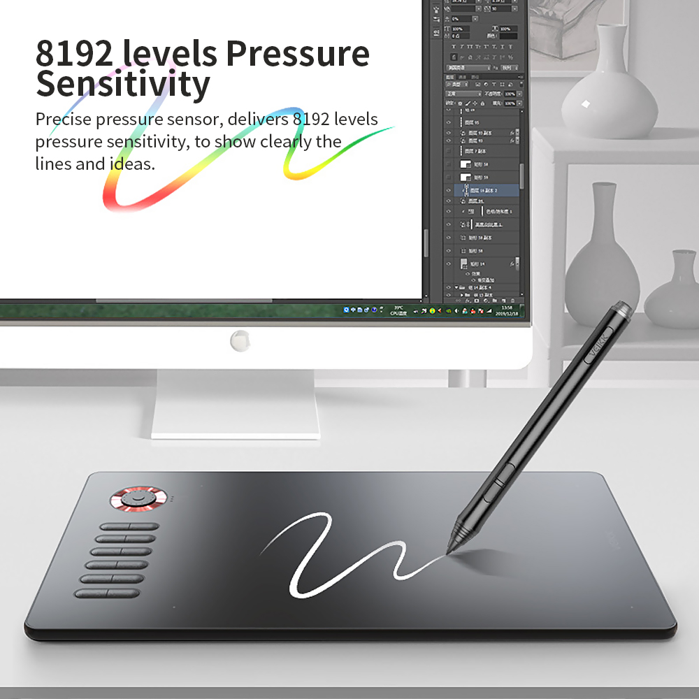 HXSJ Veikk A15Pro Di-Gital Drawing Tablet 10X6 Inch Active Area Graphic Tablet 5080Lpi Resolution Type-C With Charge-F-Ree Passive Pen Red. 