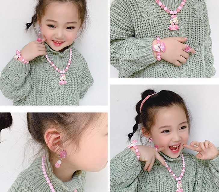 Princess Elsa Necklace Girl Bracelet Kids Jewelry Accessories Frozen Necklace Disney Cartoon Bracelet Gift Set. 