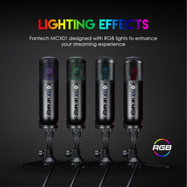 Fantech MCX01 Leviosa Professional Condenser Microphone with RGB Illumination USB Interface Cardioid Polar Pattern. 
