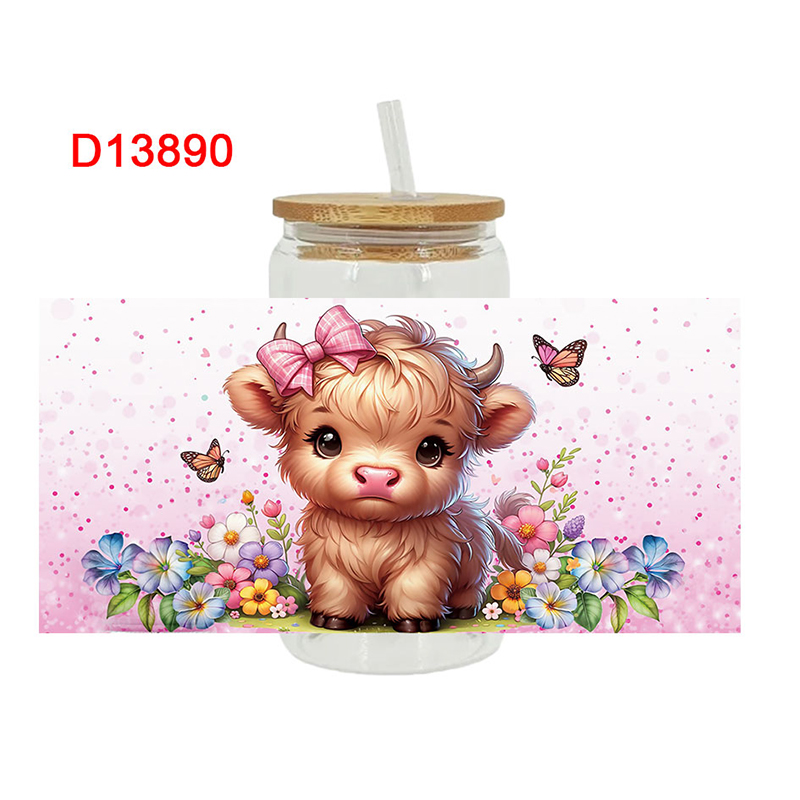 3D UV DTF Transfers Stickers 16oz Cup Wraps Animal Yak Cow Printed For DIY Glass Ceramic Metal Leather Etc. D13888. 